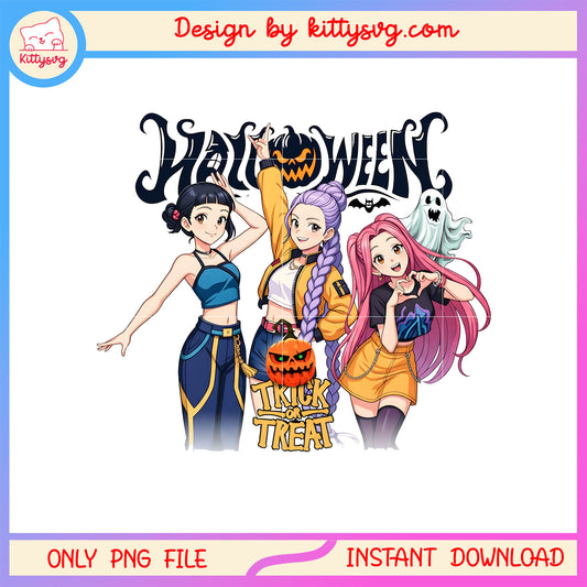 Halloween trick or treat kpop huntrix posing png, huntrixs png