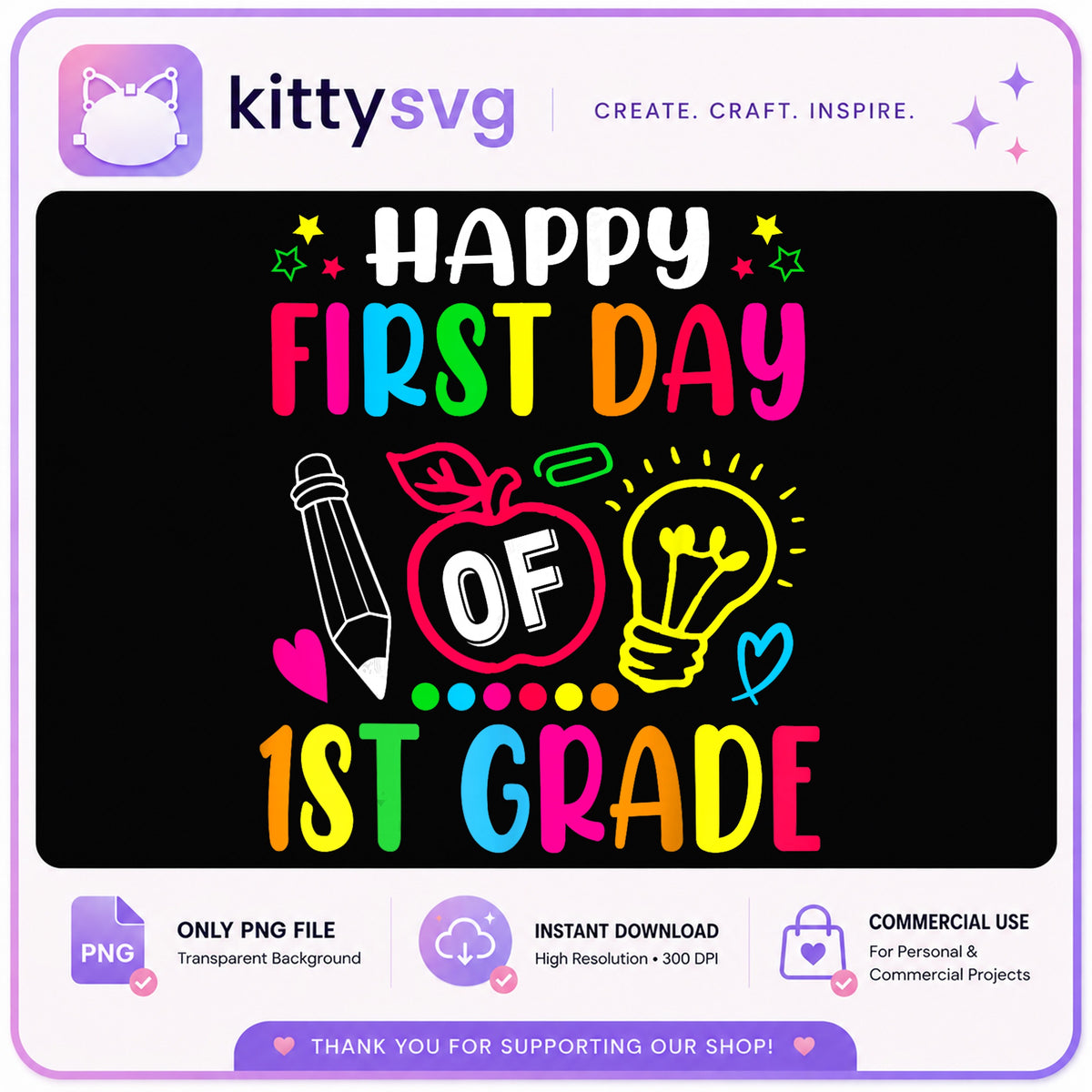 Happy First Day Of 1st Grade PNG, Back To School PNG, First Grade PNG
