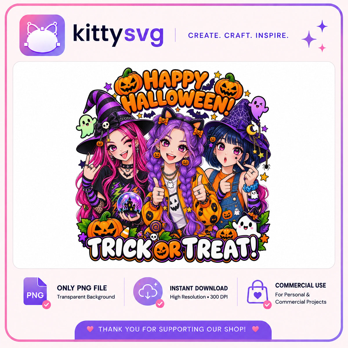 Happy Halloween Anime Girls PNG, Trick Or Treat PNG, Halloween PNG