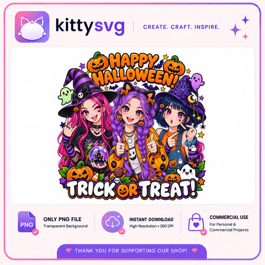 Happy Halloween Anime Girls PNG, Trick Or Treat PNG, Halloween PNG