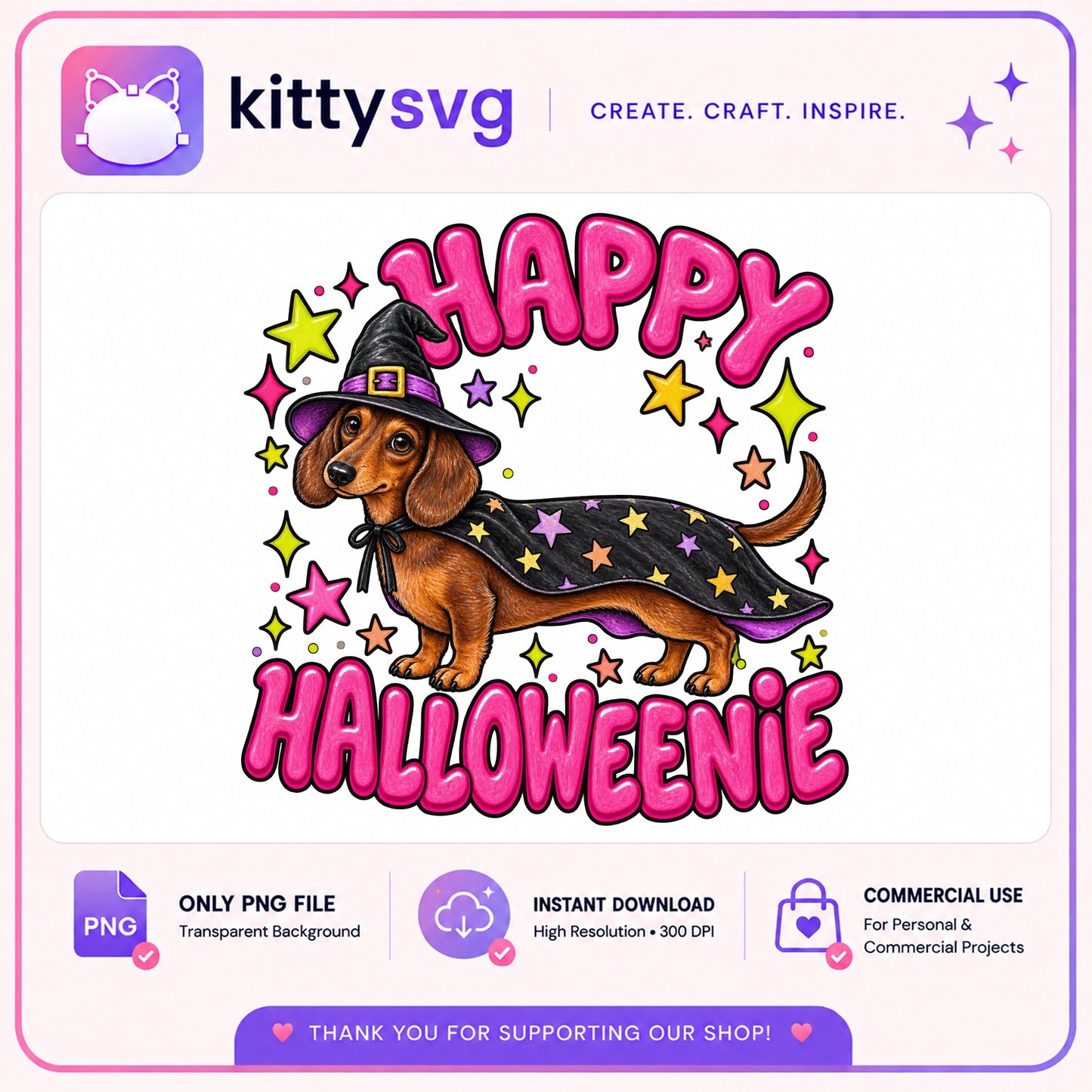 Happy Halloweenie Dachshund PNG, Funny Halloween Dog PNG, Witch Dog PNG