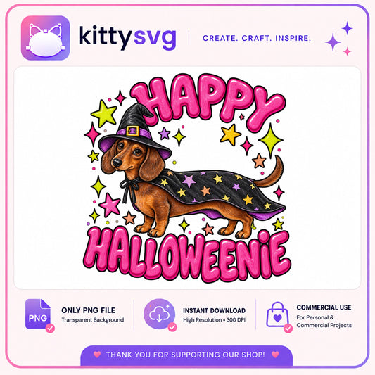 Happy Halloweenie Dachshund PNG, Funny Halloween Dog PNG, Witch Dog PNG