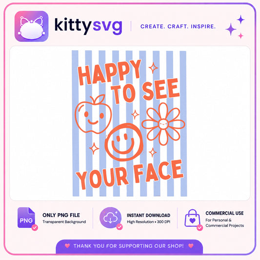 Happy To See Your Face PNG, Smiley Face PNG, Retro Groovy PNG