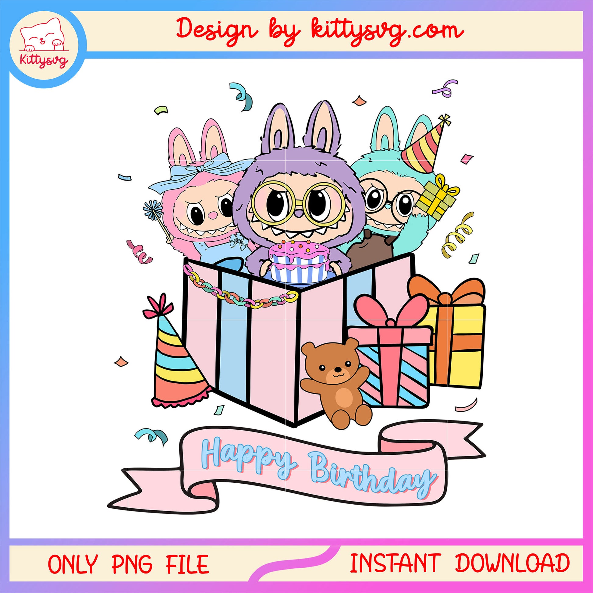 Happy birthday the monster labubu design png, birthday gif png
