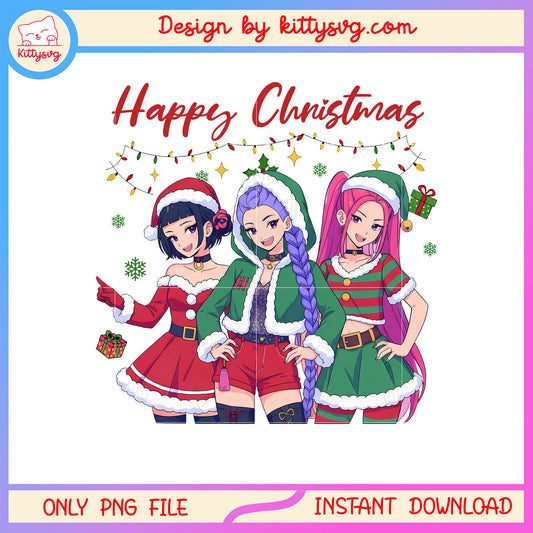 Happy christmas huntrix kpop hunters png, huntrix merch png