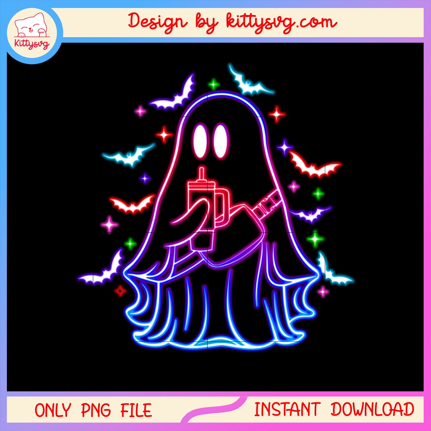 Happy halloween ghost neon art png, halloween design png
