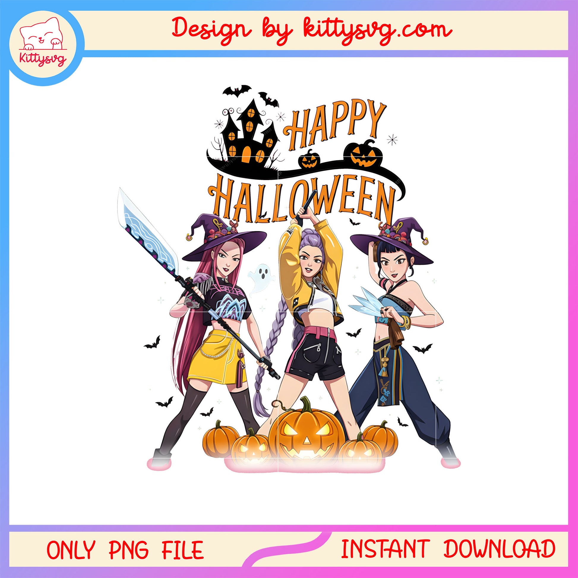 Happy halloween kpop hunters huntrix posing png, free huntrix png