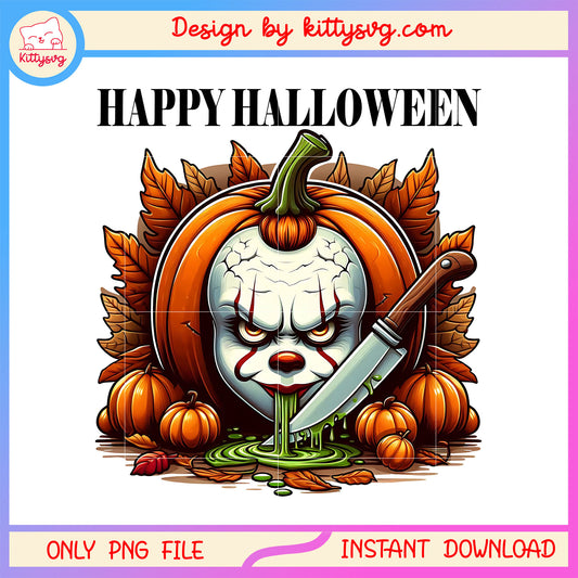 Happy halloween pennywise face pumpkin png, pennywise costume png