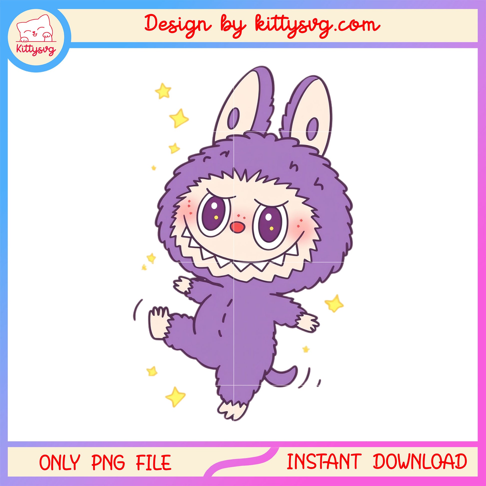 Happy labubu macaron design png, purple labubu png