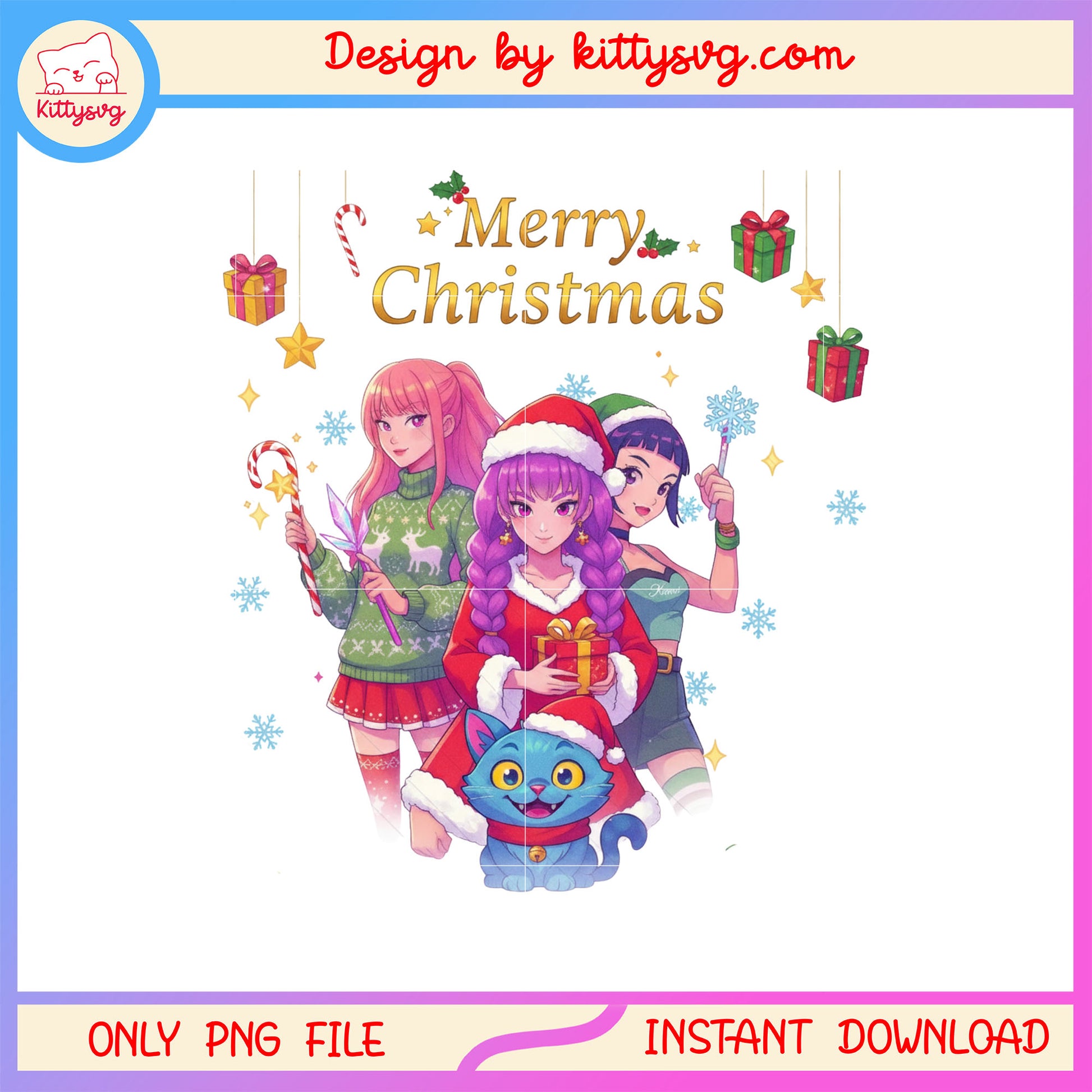 Happy merry christmas huntrix girls png, huntrix kpop band png