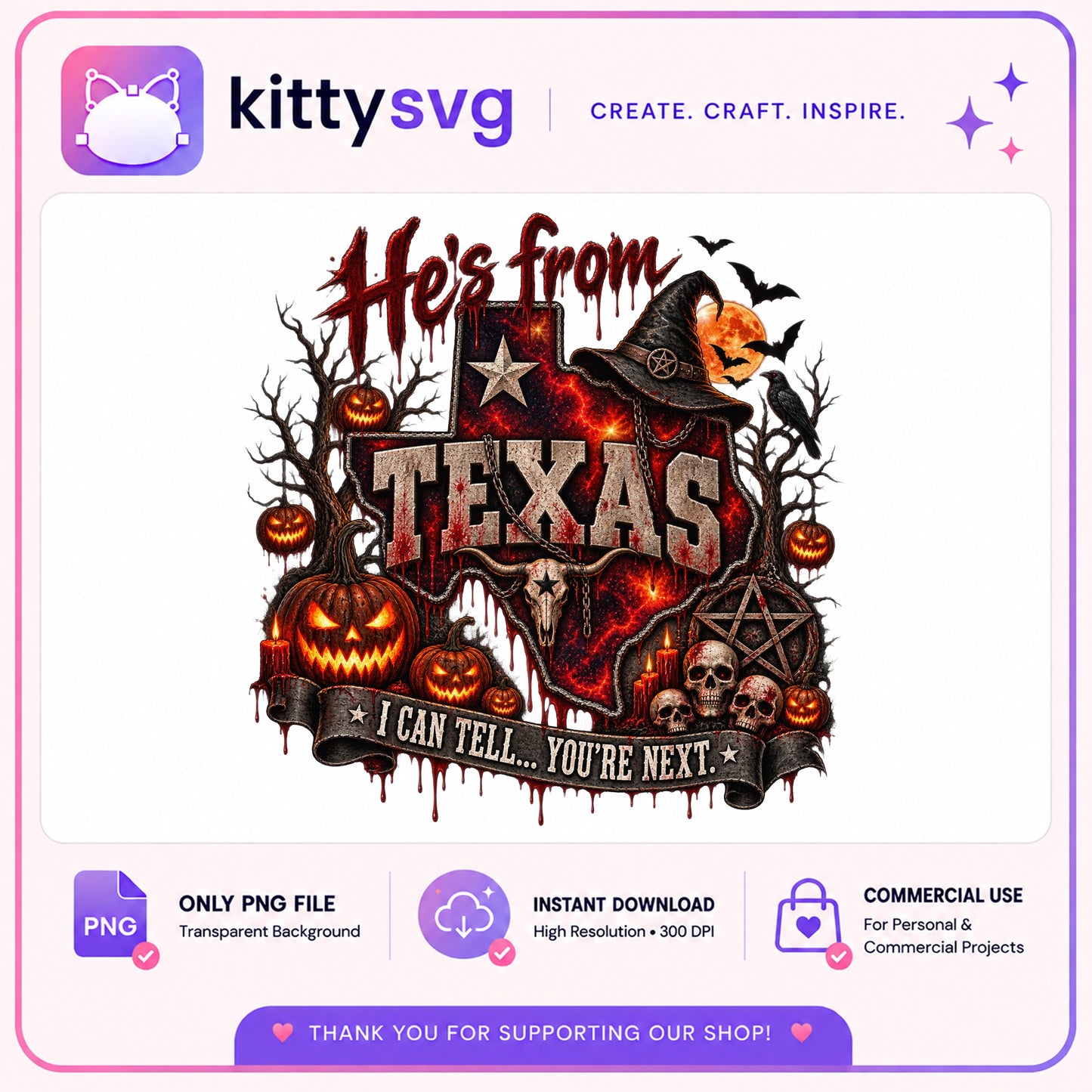 He's From Texas Halloween PNG, Spooky Western PNG, Halloween PNG