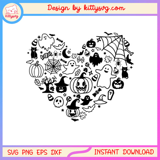 Heart halloween symbols doodle design svg, halloween day svg