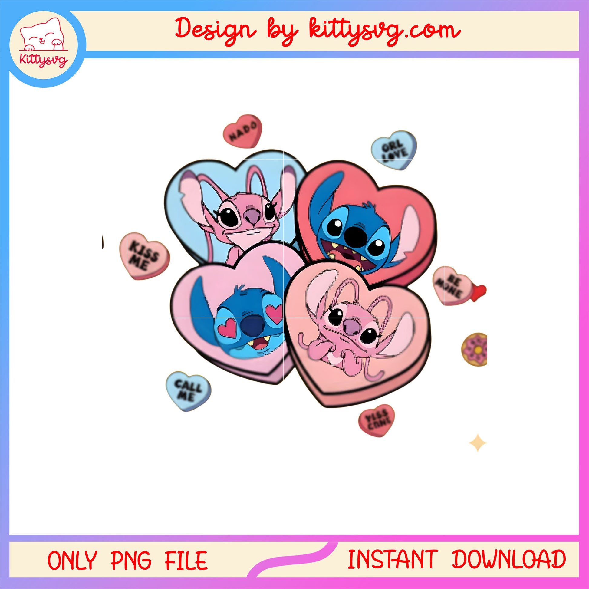 Hearts color couple valentine png, stitch valentines day​​ png