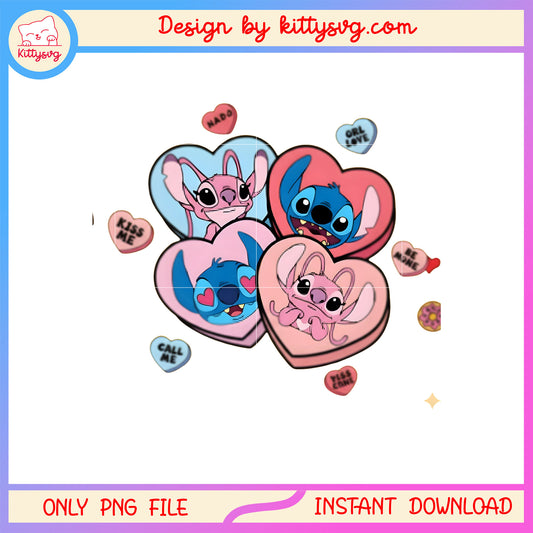 Hearts color couple valentine png, stitch valentines day​​ png