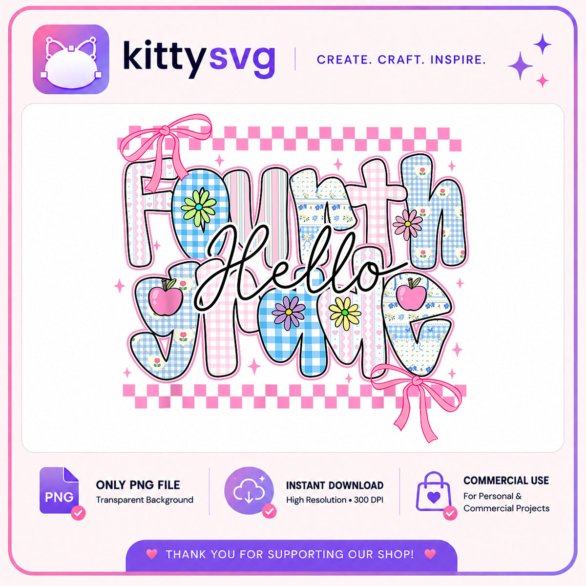 Hello Fourth Grade PNG, Back To School PNG, Teacher Gift PNG