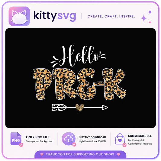 Hello Pre-K Leopard PNG, Back To School PNG, Teacher PNG
