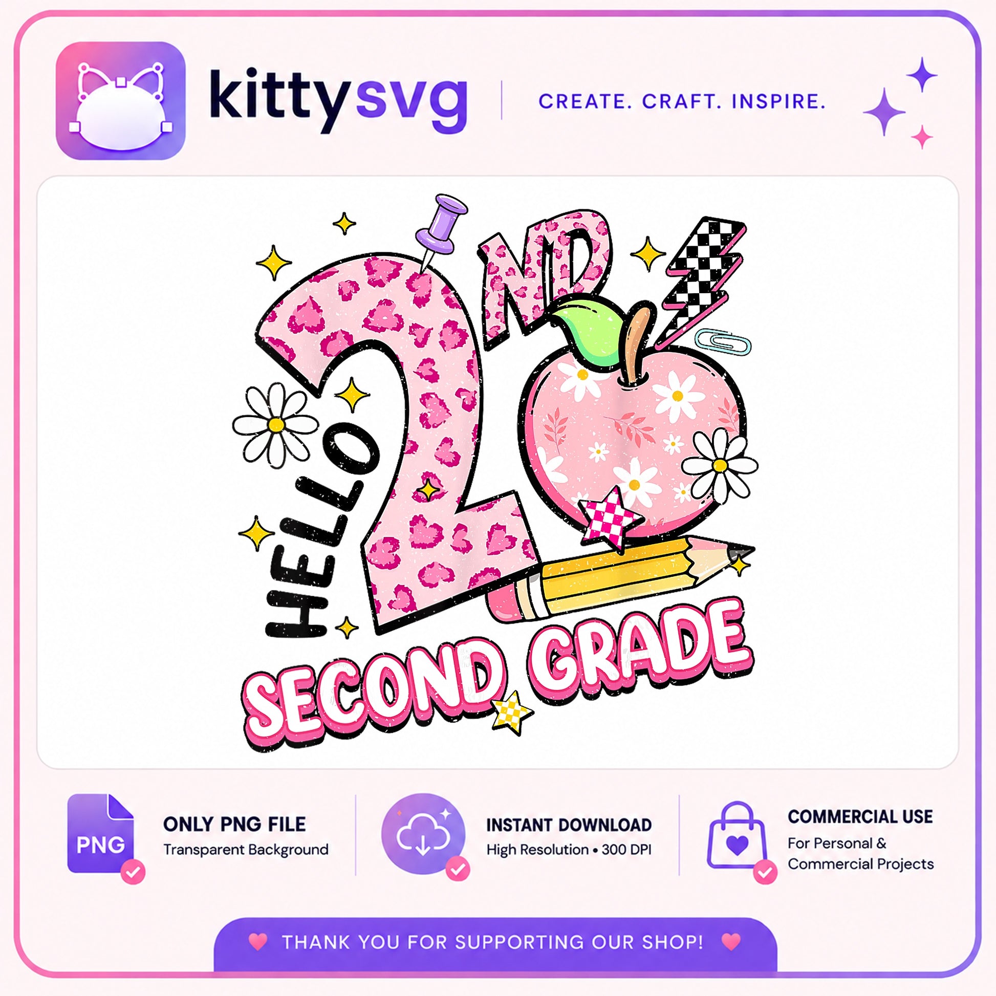 Hello Second Grade PNG, Back To School PNG, 2nd Grade PNG