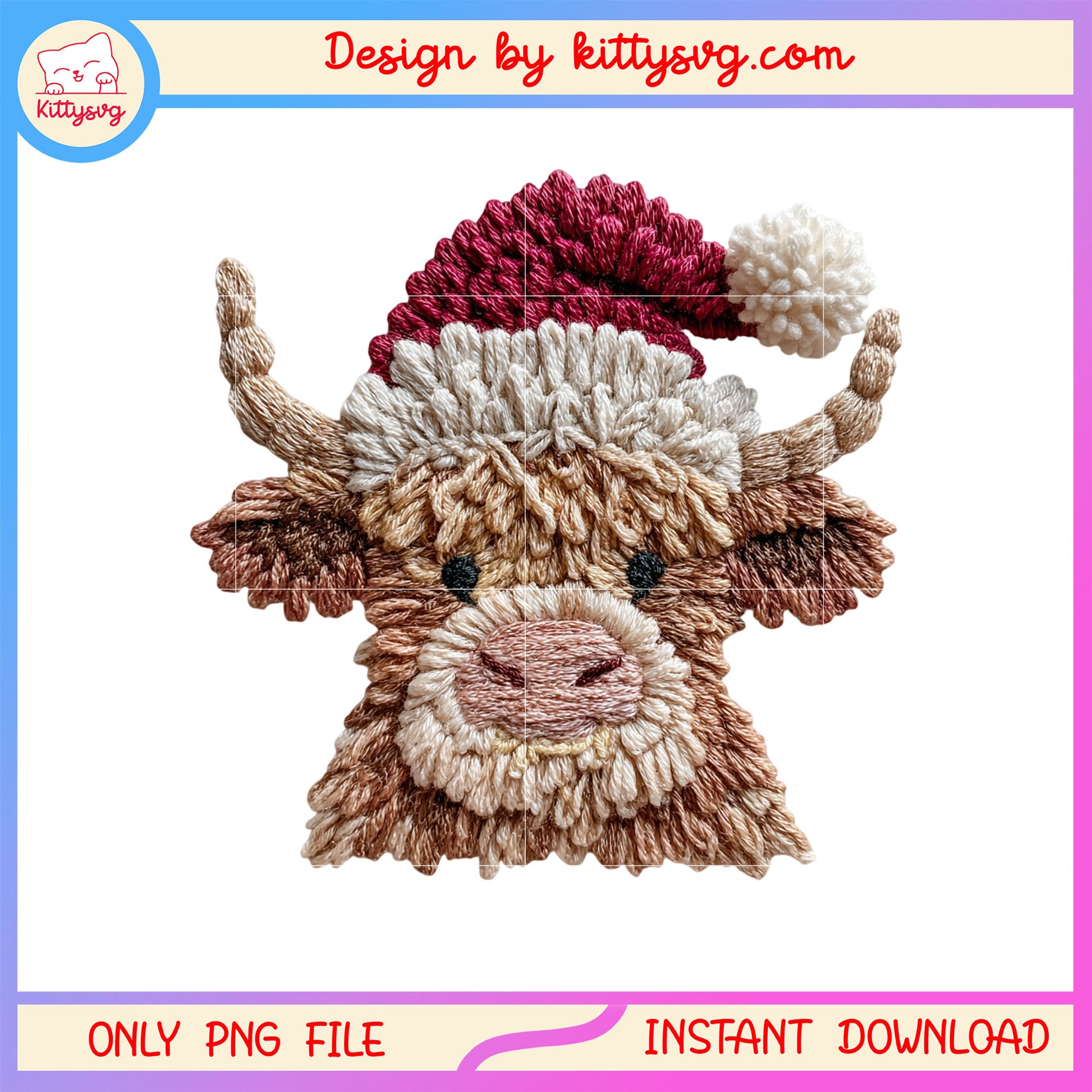 Highland cow face christmas patchwork design png, highland cow png