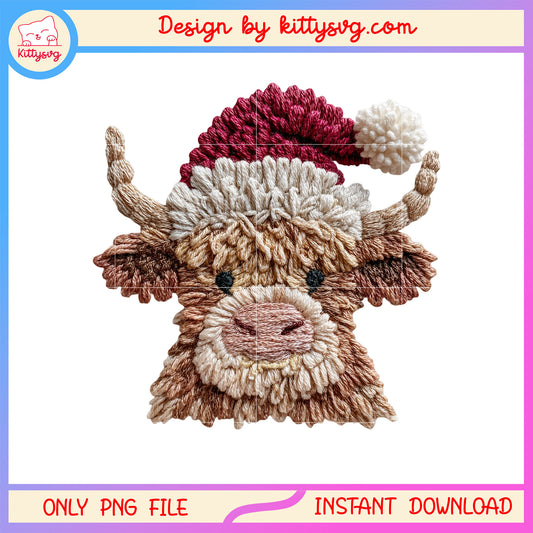Highland cow face christmas patchwork design png, highland cow png