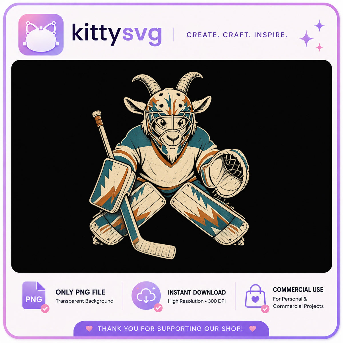 Hockey Goat Goalie PNG, Retro Animal Hockey Player, Sports PNG Clipart