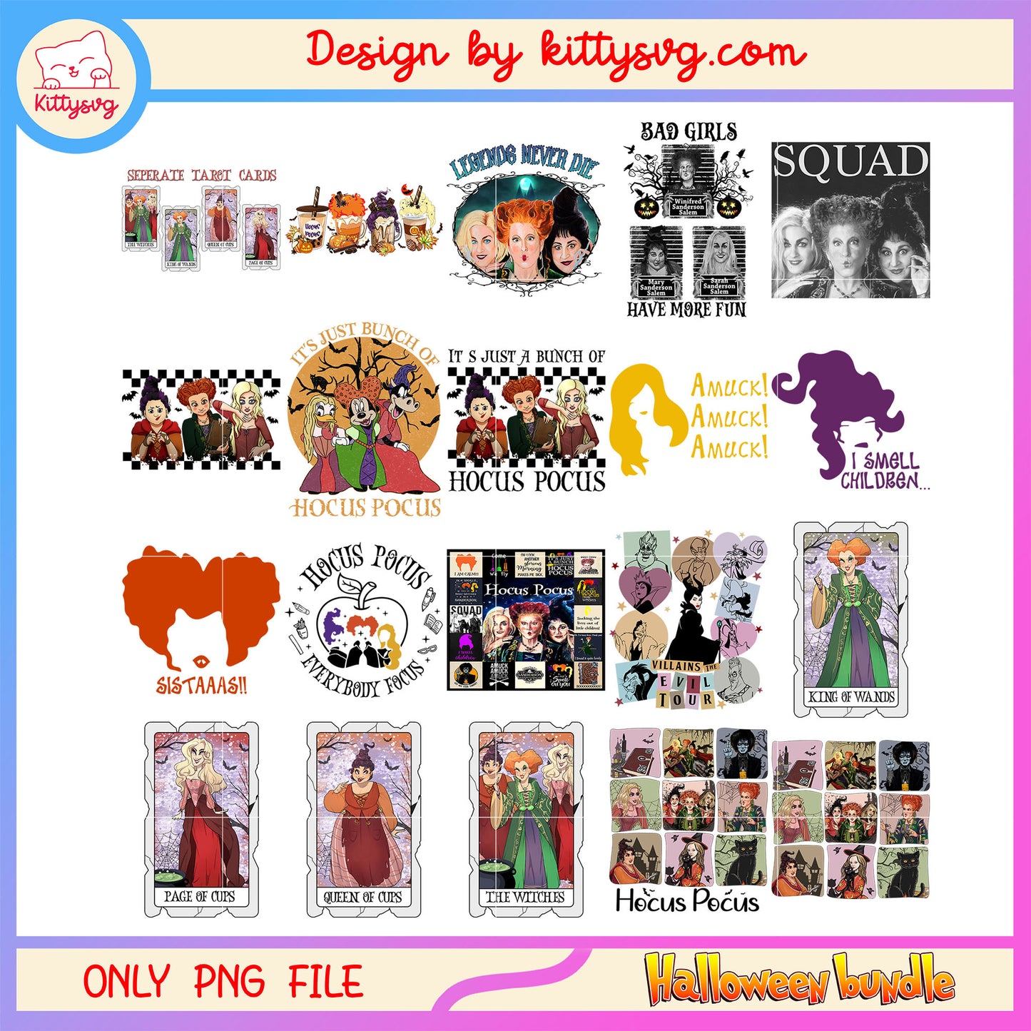 Hocus pocus halloween cartoon bundle png, hocus pocus​ png, halloween png
