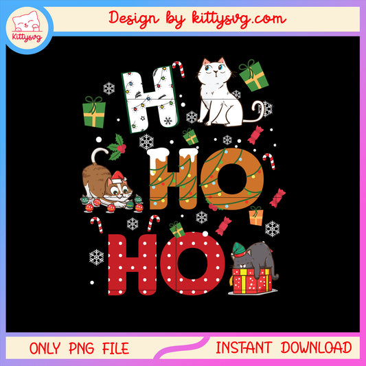 Ho ho ho cats christmas design png, christmas decoration png