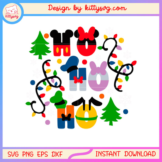 Ho ho ho disney christmas lights font design svg, disney movie svg