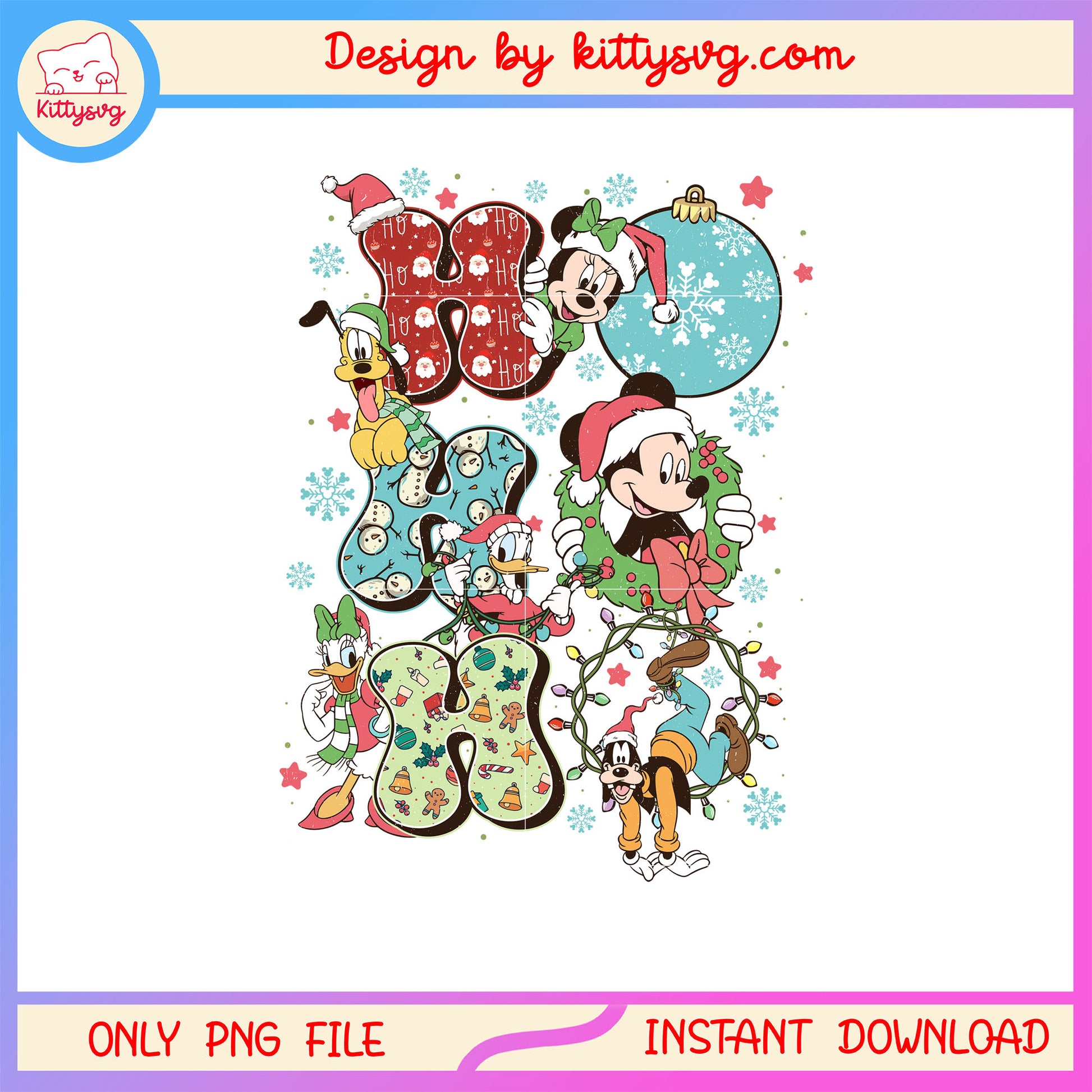 Ho ho ho mickey and friends christmas png, christmas retro png