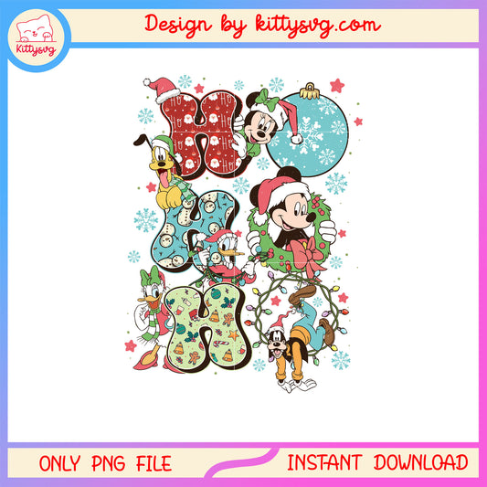 Ho ho ho mickey and friends christmas png, christmas retro png