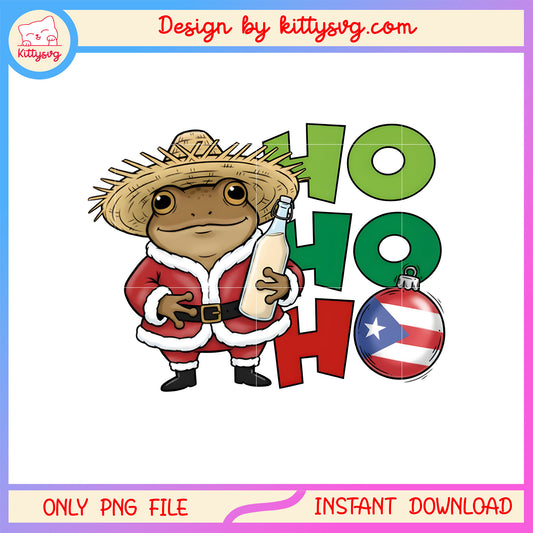Ho ho ho rico frog american christmas png, puerto rican frog png