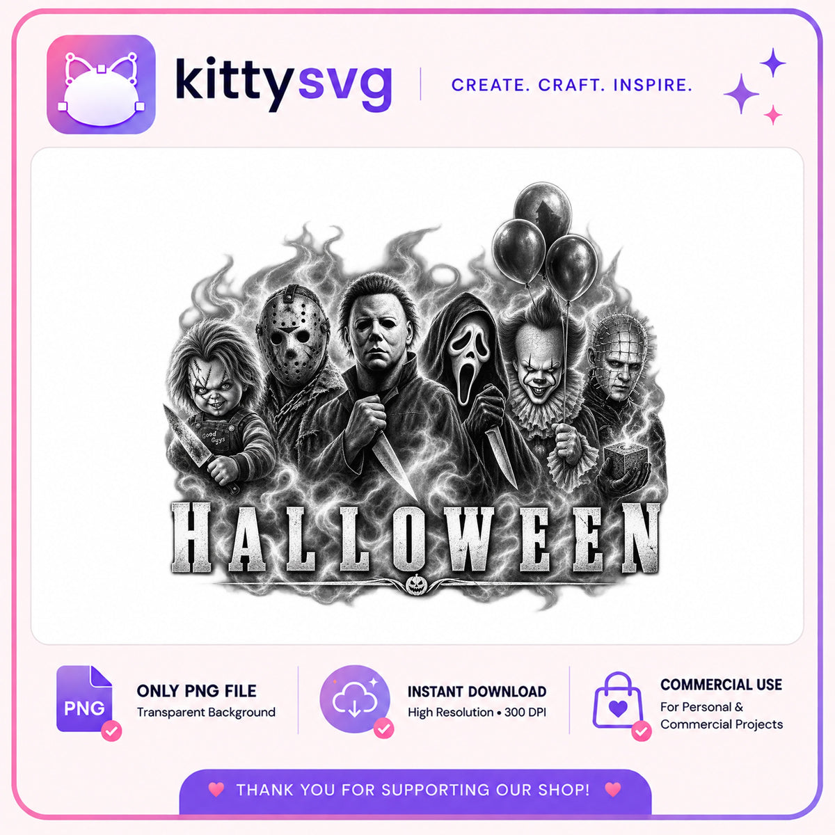 Horror Characters Halloween PNG, Chucky Jason Ghostface PNG, Horror Movie PNG