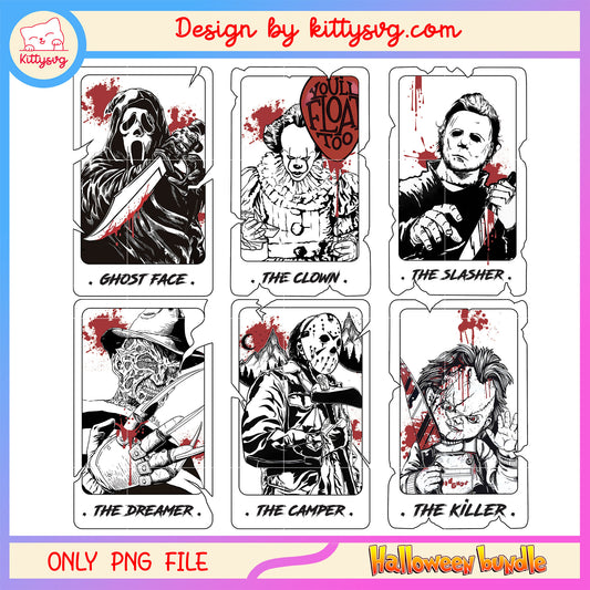 Horror characters card black white bundle png, horror characters png