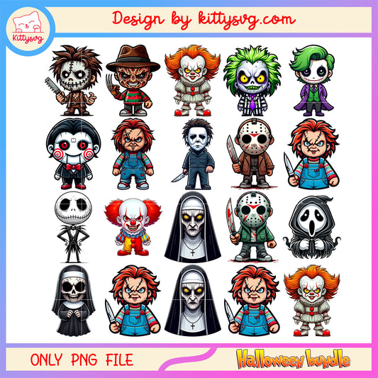 Horror characters chibi design bundle png, halloween characters​ png