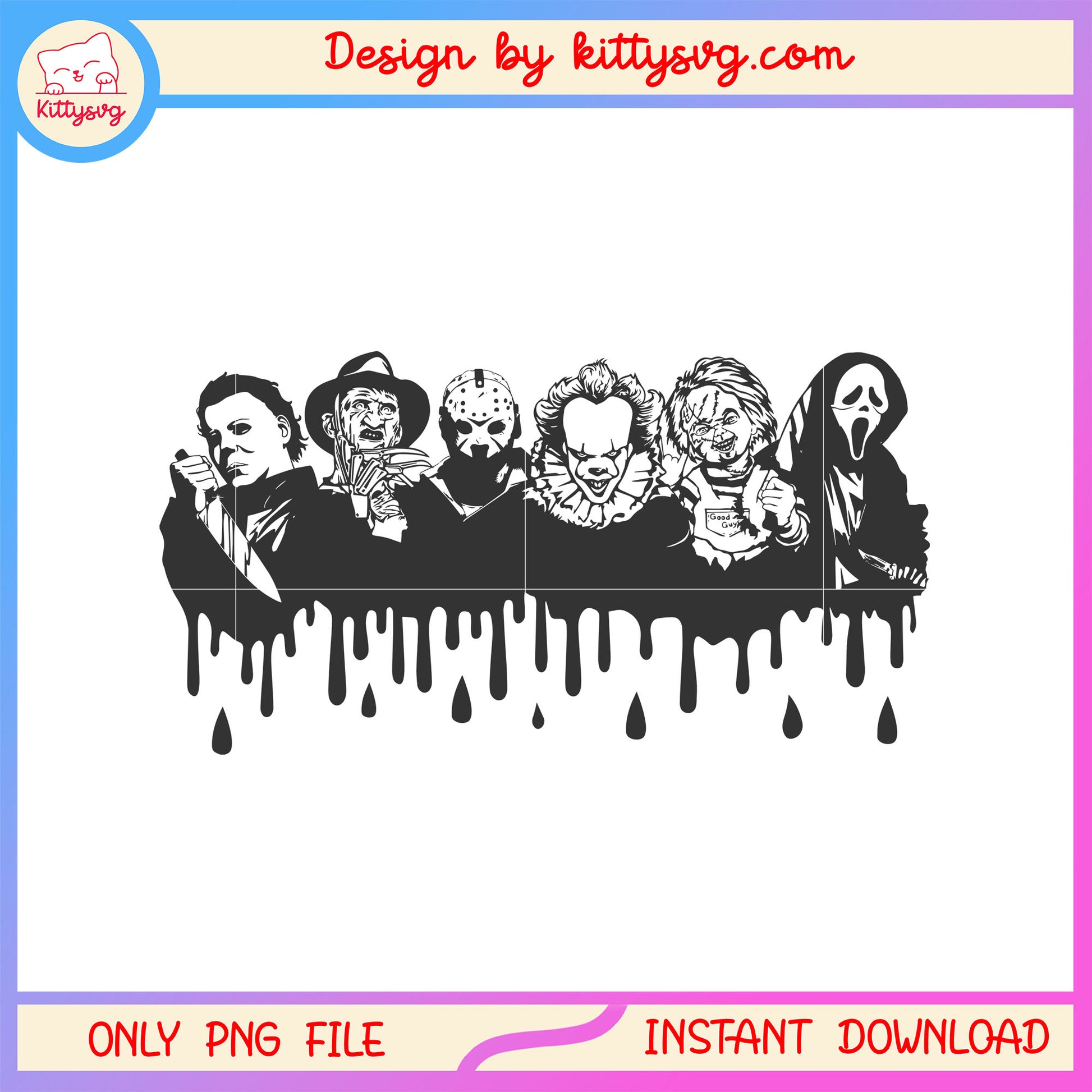 Horror characters collage black ink smelt outline png, horror outline png