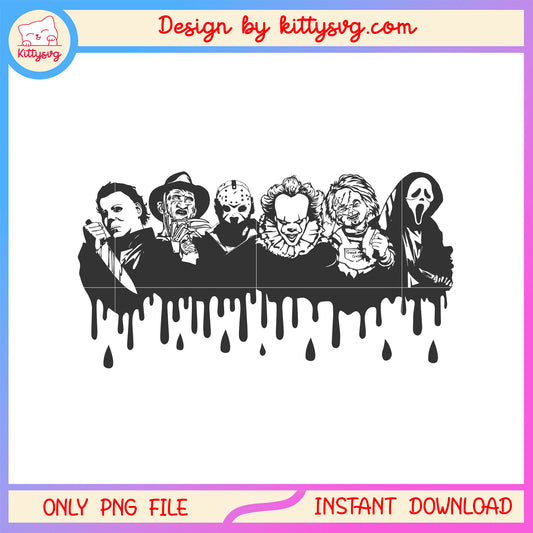 Horror characters collage black ink smelt outline png, horror outline png