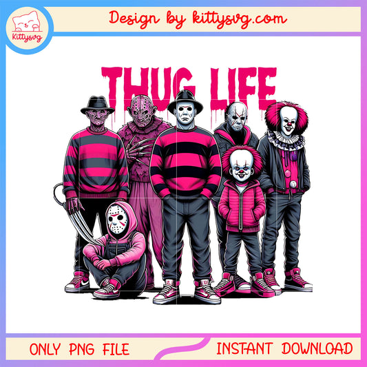 Horror characters collage pink thug life vibes png, horror png