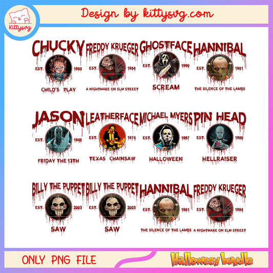 Horror characters est halloween bundle png, halloween horror​ png