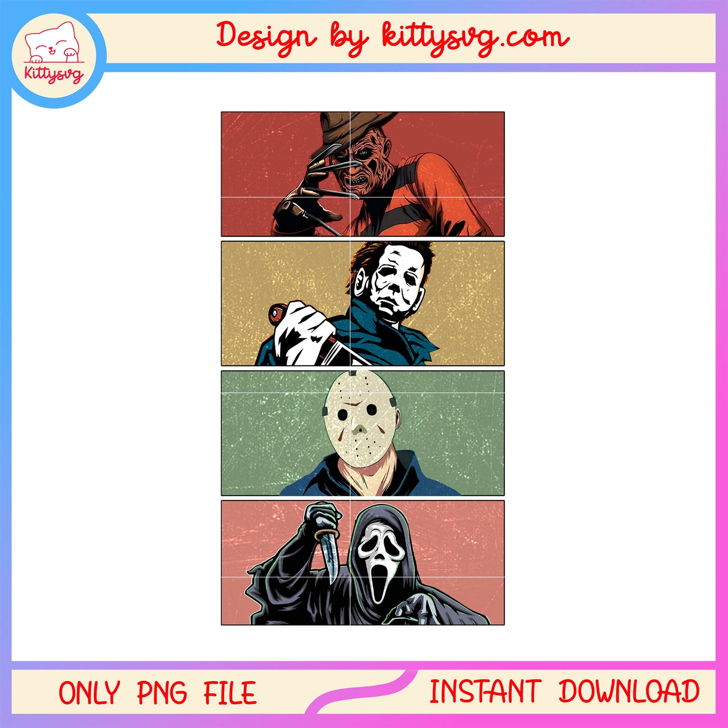 Horror characters film collage picture design png, horror picture png