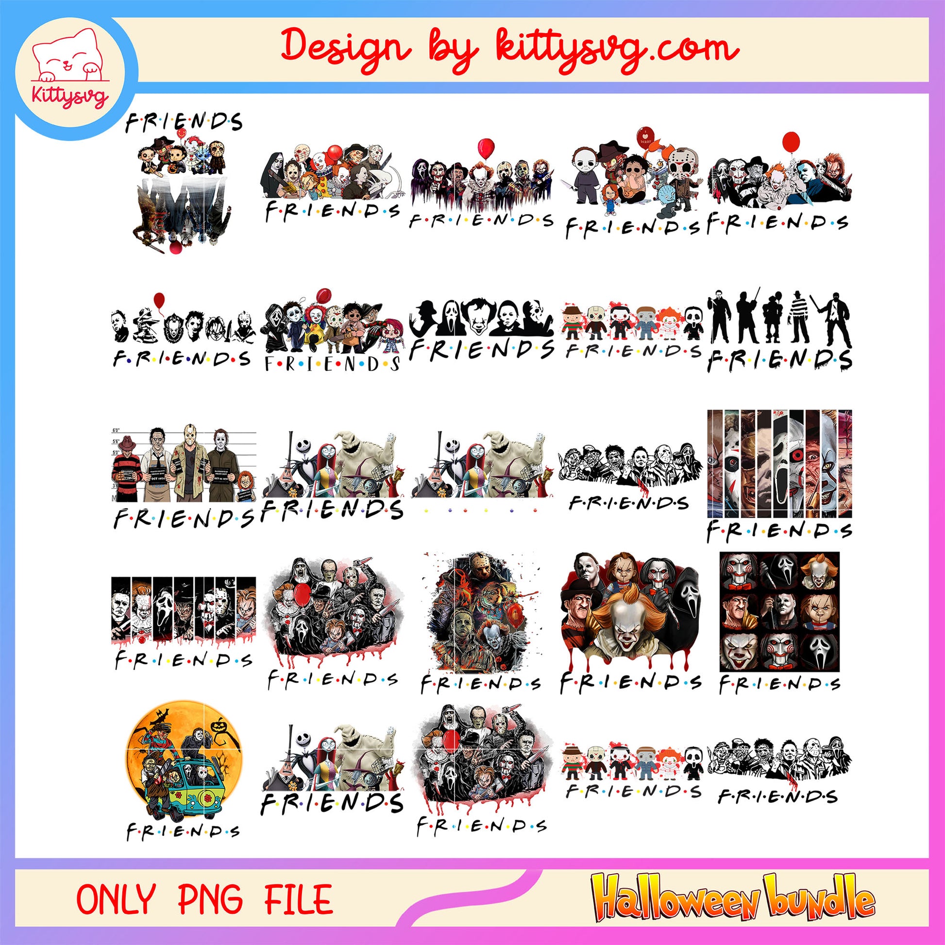 Horror characters friends halloween bundle png, horror friends​ png