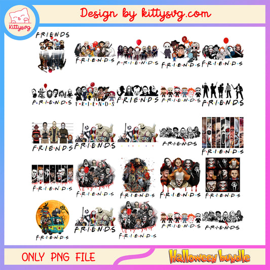 Horror characters friends halloween bundle png, horror friends​ png