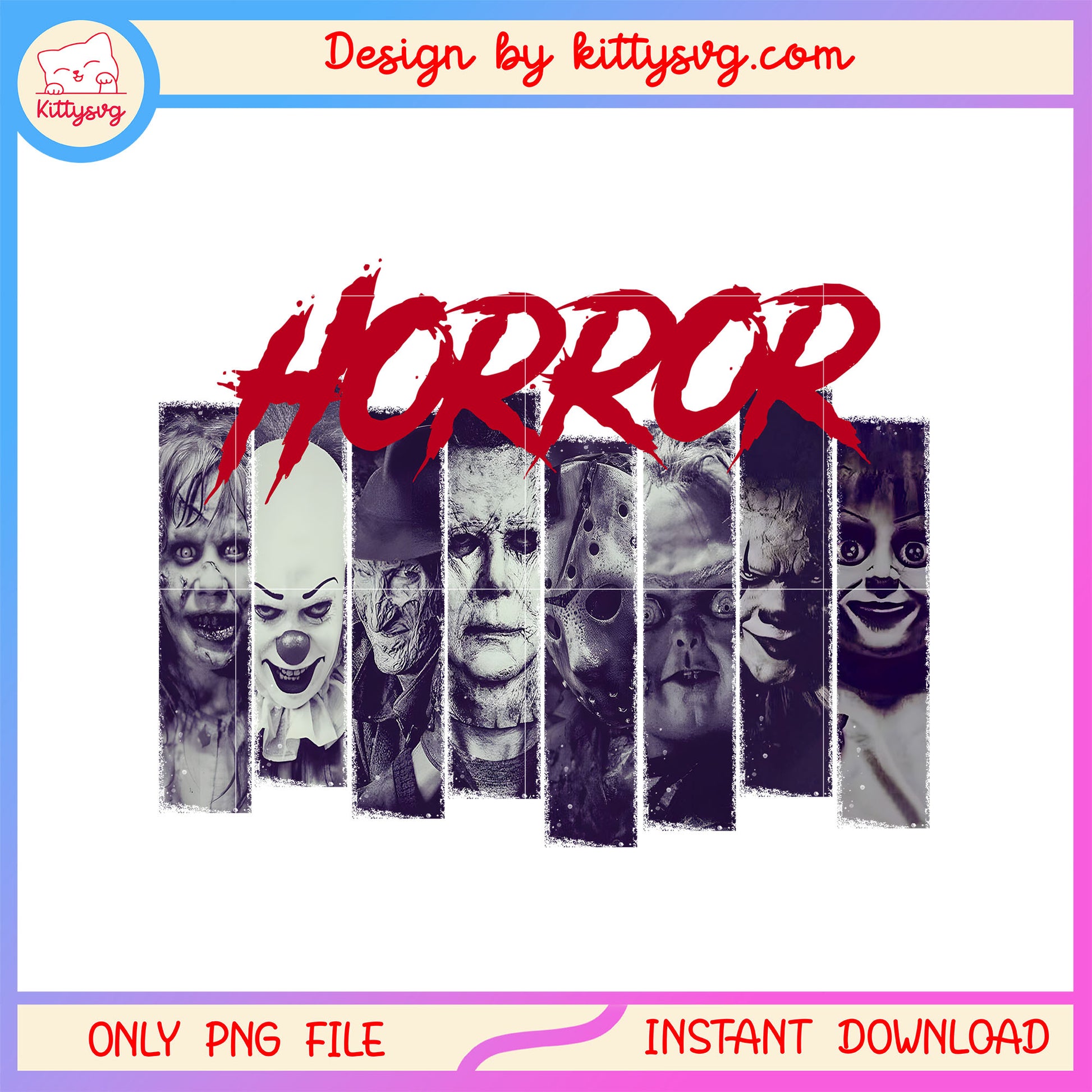Horror characters halloween films design png, horror film png