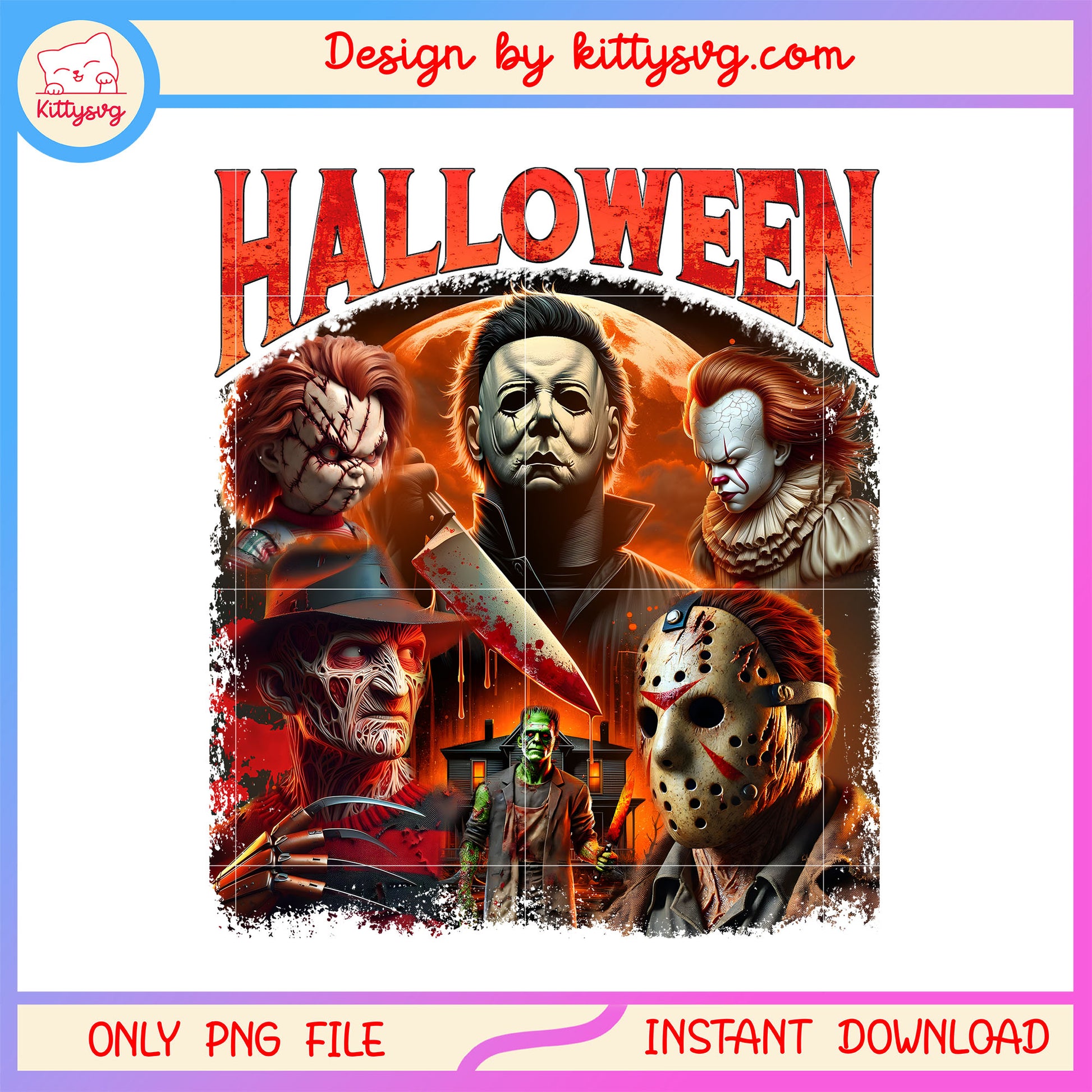 Horror characters halloween portrait collage poster png, halloween costumes png