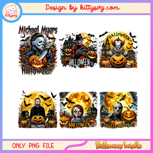 Horror characters moon halloween bundle png, halloween horror png