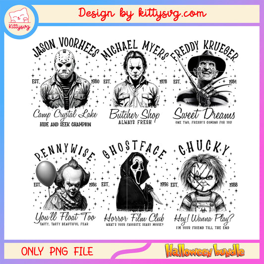 Horror characters name est design bundle png, horror movies​ png
