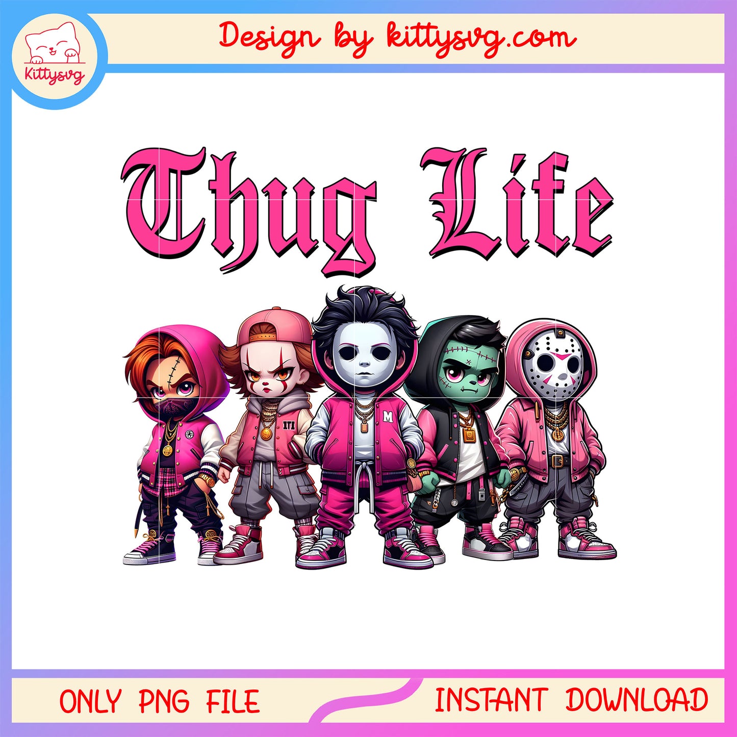 Horror characters pink thug life png, horror movies png