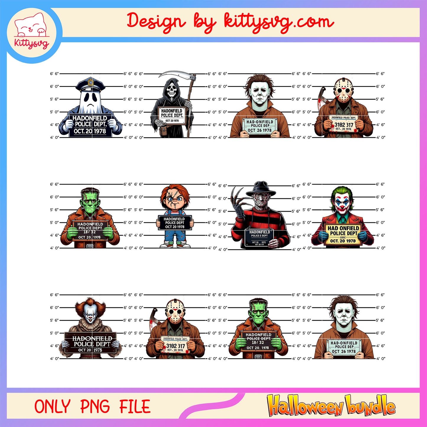 Horror characters prison bundle png, horror movie​ png, halloween png