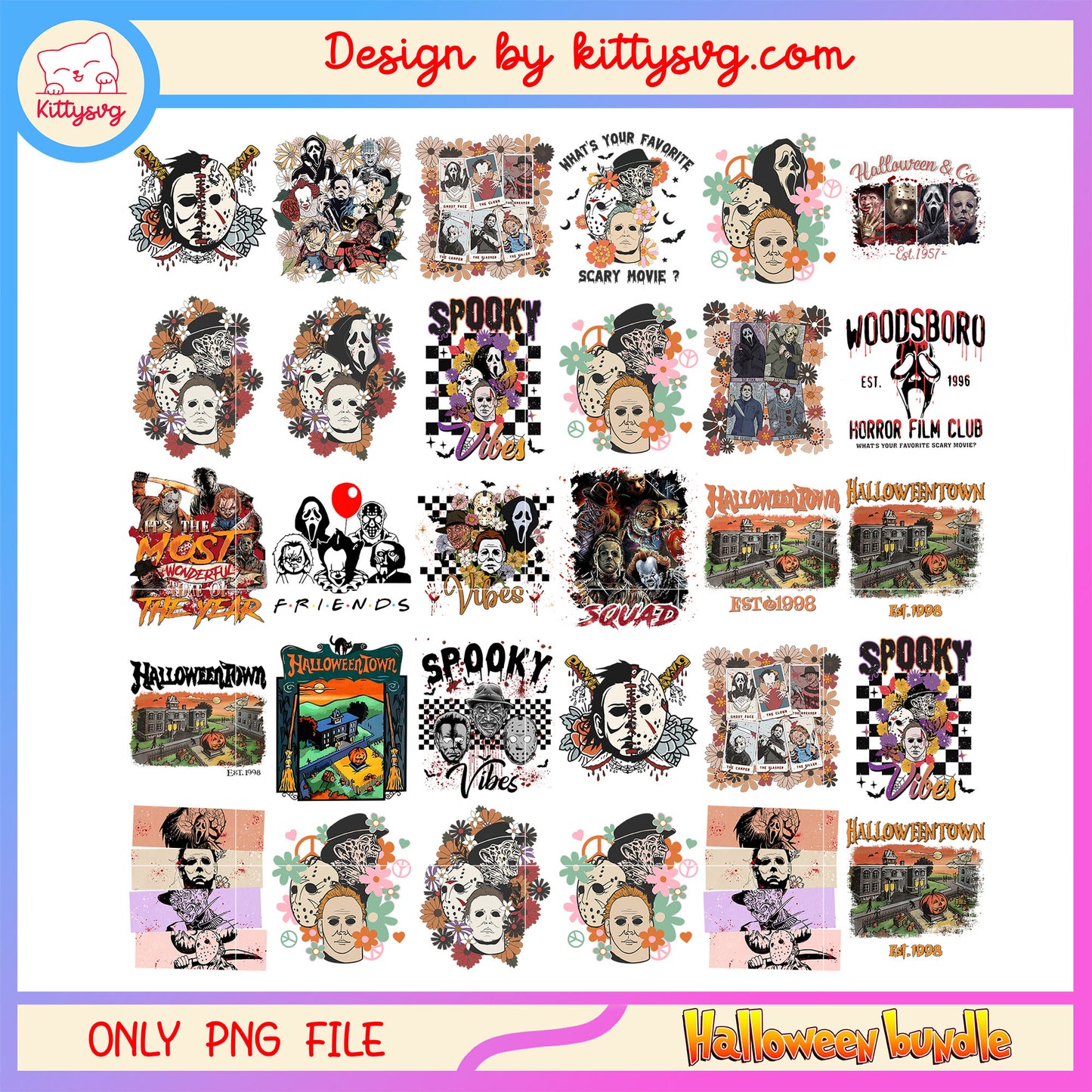 Horror characters spooky vibes bundle png, spooky vibes png, halloween png