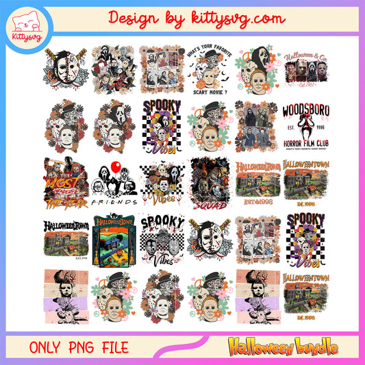 Horror characters spooky vibes bundle png, spooky vibes png, halloween png
