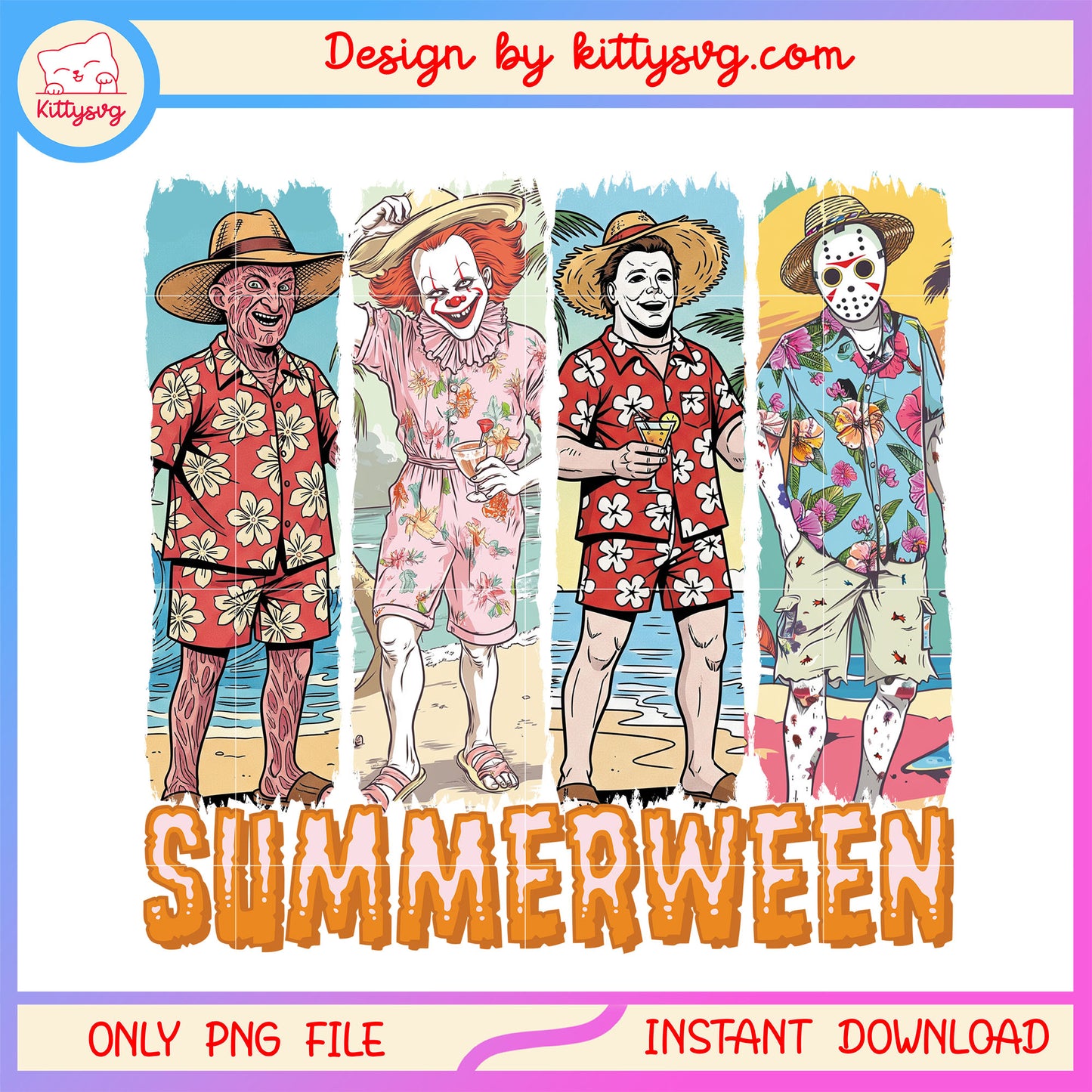 Horror characters summerween png, scary movies png, summer vibes png