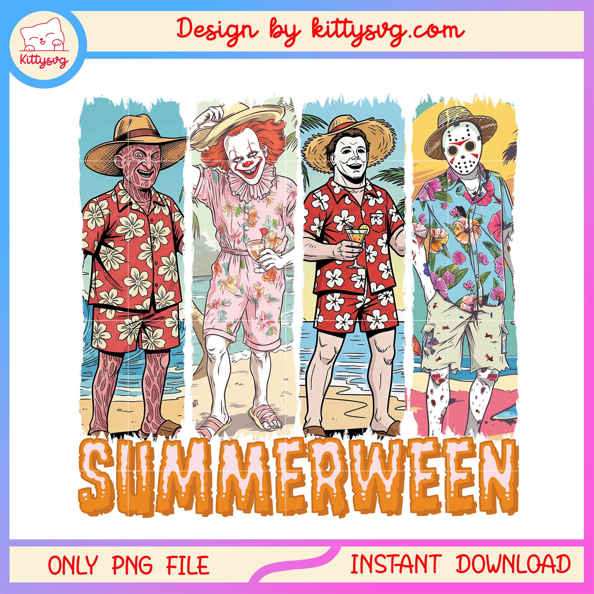 Horror characters summerween png, scary movies png, summer vibes png